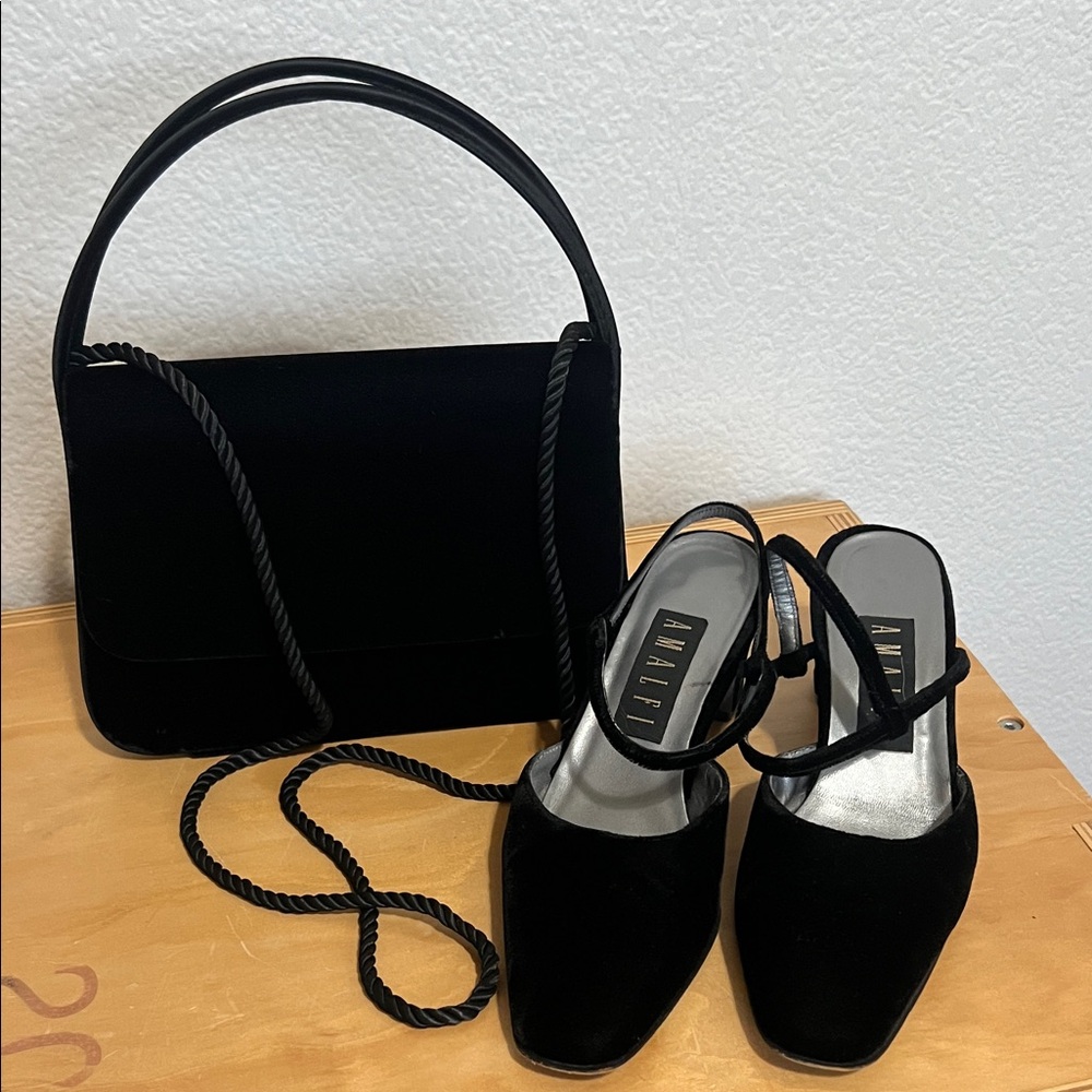 Elegant Black Velvet Handbag and Shoe Set